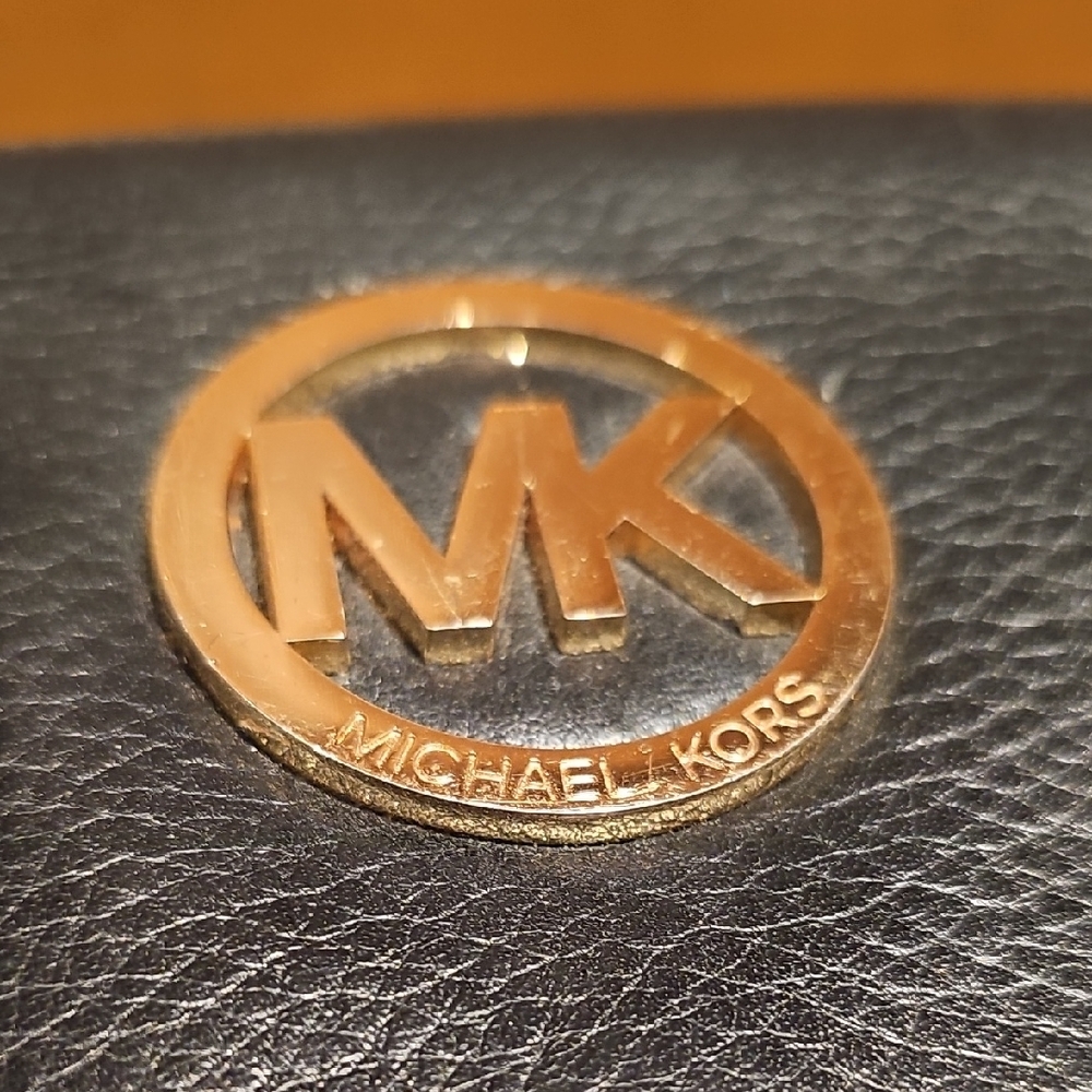 Michael Kors Black Leather Clutch with Gold Logo - Picture 6 of 7